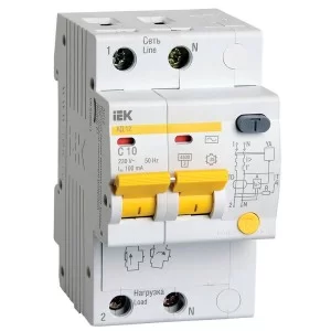 Диференційний автоматичний вимикач IEK АД12 2Р, 10А, 100мА
