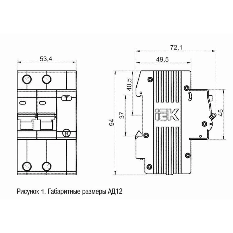 Диференційний автоматичний вимикач IEK АД12 2Р, 50А, 30мА ціна 478грн - фотографія 2