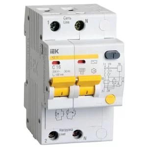 Диференційний автоматичний вимикач IEK АД12 2Р, 16А, 100мА