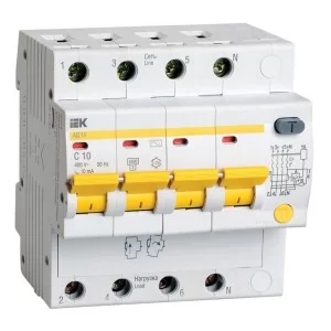 Диференційний автоматичний вимикач IEK АД14 4Р, 10А, 10мА