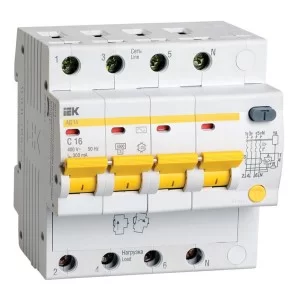 Дифференциальный автоматический выключатель IEK АД14 4Р, 16А, 300мА