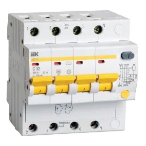 Диференційний автоматичний вимикач IEK АД14 4Р, 32А, 100мА