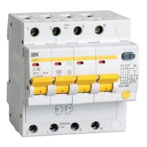 Диференційний автоматичний вимикач IEK АД14 4Р, 40А, 100мА