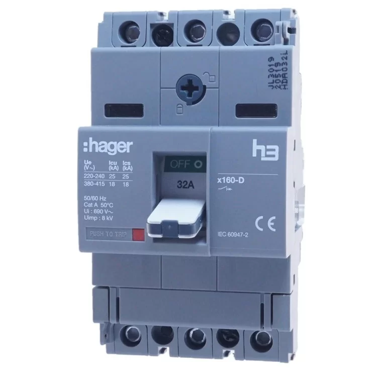 Автоматичний вимикач Hager x160, In=32А, 3п, 18kA відгуки - зображення 5