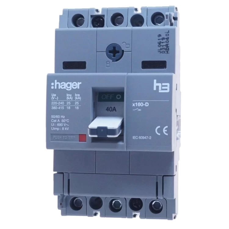 Автоматичний вимикач Hager x160, In=40А, 3п, 18kA ціна 4 014грн - фотографія 2