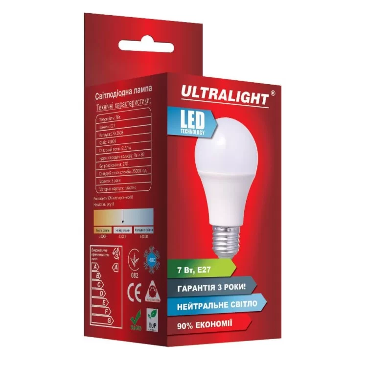 Лампочка Ultralight 7Вт 4100К E27 цена 27грн - фотография 2