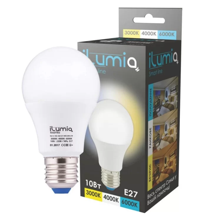Лампа Ilumia 062 IL-10-A60-E27-WW+NW+CW 1000Лм, 10Вт, 3000K + 4000K + 6000K