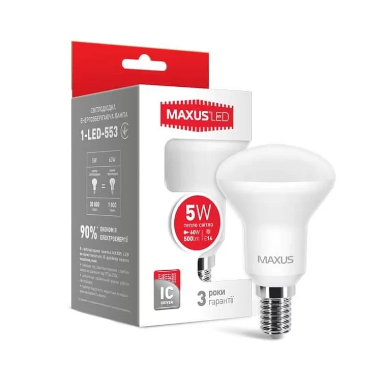 Світлодіодна лампа Maxus R50 5Вт 3000K 220В E14 (1-LED-553) ціна 49грн - фотографія 2