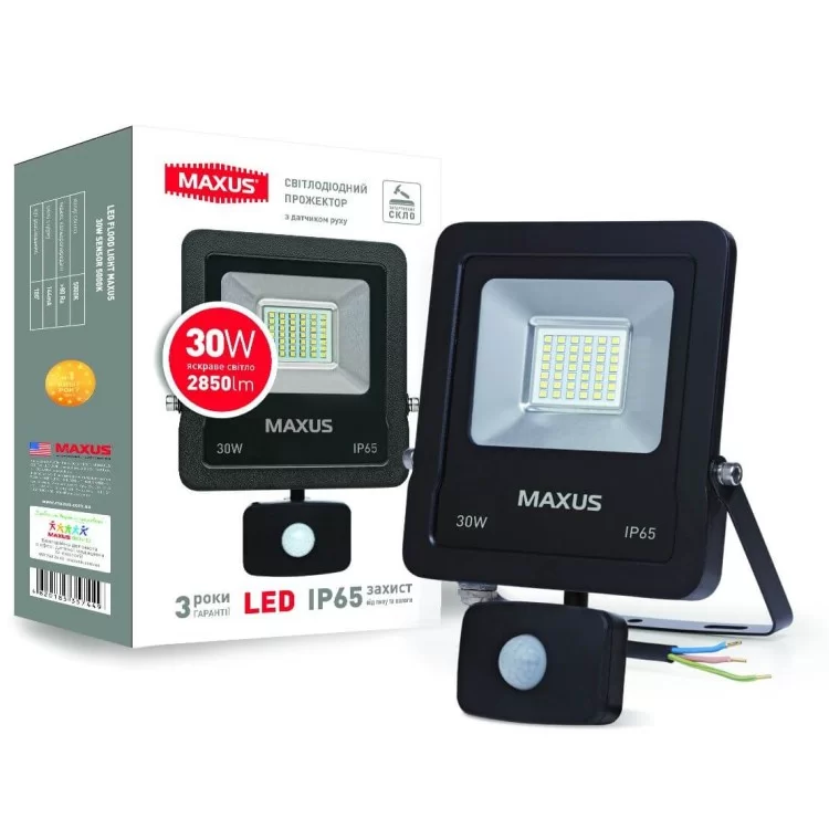 LED прожектор заливающего світла Maxus 30Вт 5000K з датчиком руху (1-MAX-01-LFL-3050s) ціна 750грн - фотографія 2