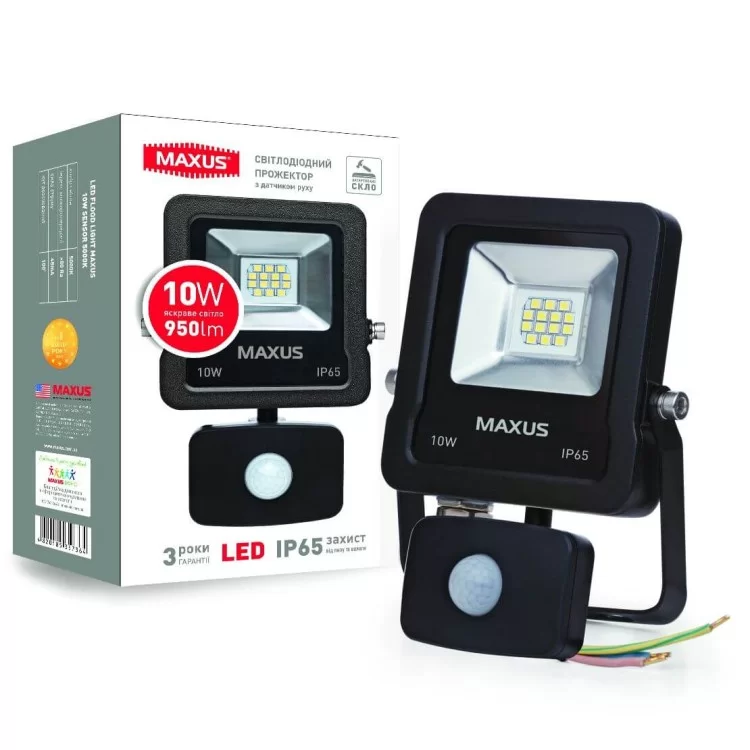 LED прожектор заливающего света Maxus 10Вт 5000K с датчиком движения (1-MAX-01-LFL-1050s) цена 490грн - фотография 2