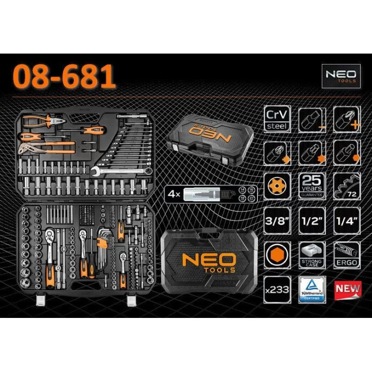 продаємо Набір змінних головок Neo Tools 08-681 1/2 3/8 1/4 (233шт) в Україні - фото 4