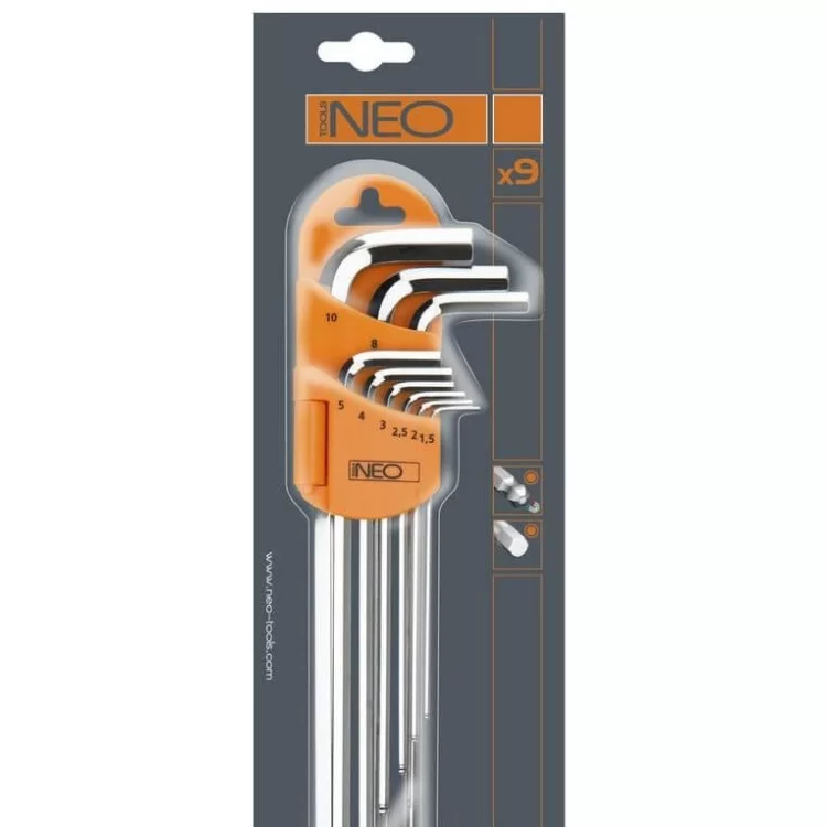 Набор шестигранных ключей Neo Tools 09-525 1.5-10мм (9шт) цена 335грн - фотография 2