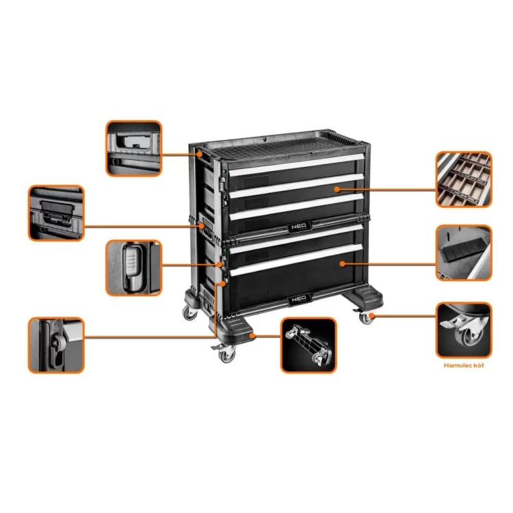 Інструментальна шафа на колесах Neo Tools 84-226 5 ящиків ціна 5 598грн - фотографія 2