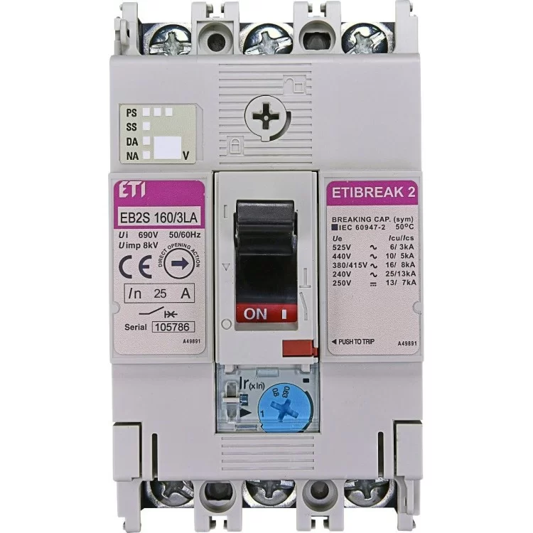 Автоматический выключатель ETI 004671883 EB2S 160/3LA 100А 3P (16kA регулируемый)
