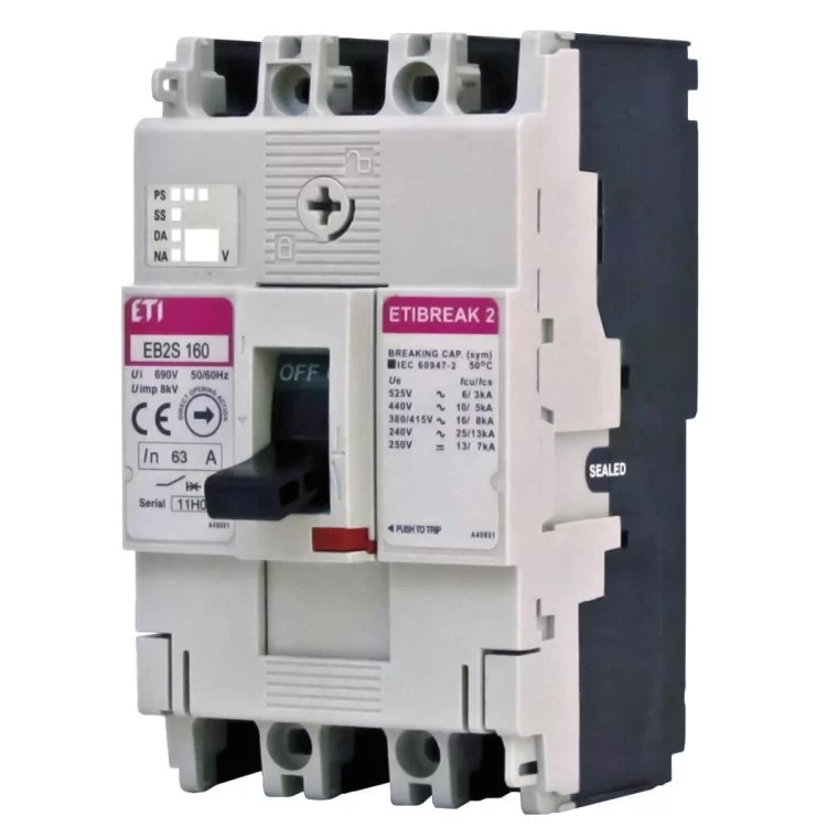 Автоматичний вимикач ETI 004671833 EB2S 160/3SF 63A 3P (25kA фіксовані налаштування)