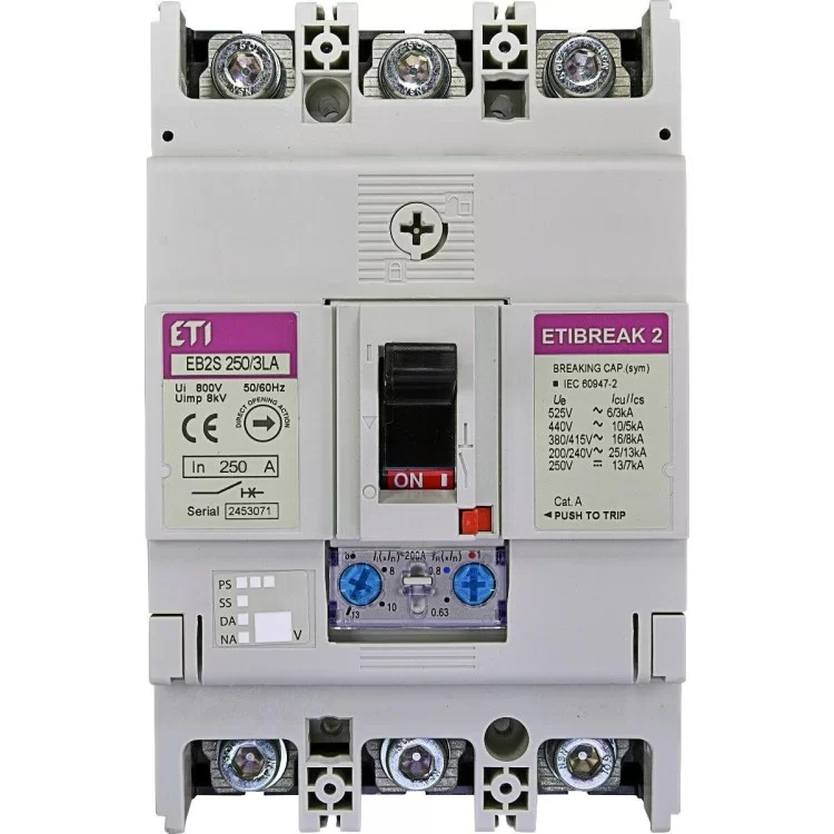 Автоматический выключатель ETI 004671927 EB2S 250/3HA 200A (40kA (0.63-1)In/(6-13)In) 3P