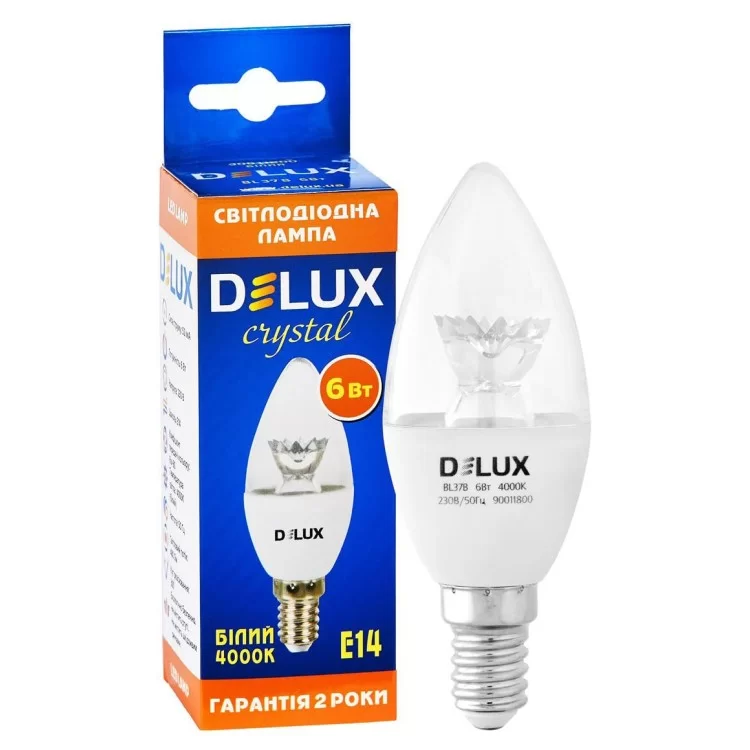 Светодиодная лампа DELUX BL37B 6Вт 3000K 220В E14 crystal цена 46грн - фотография 2