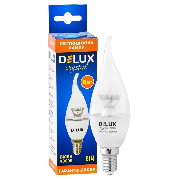 Светодиодная лампа DELUX BL37B 6Вт tail 4000K 220В E14 crystal цена 50грн - фотография 2