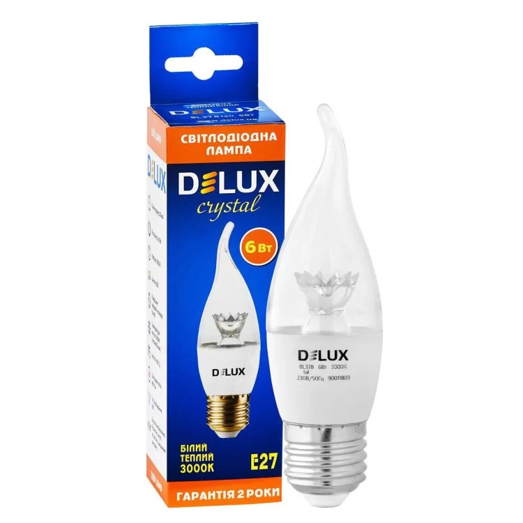 Светодиодная лампа DELUX BL37B 6Вт tail 3000K 220В E27 crystal цена 50грн - фотография 2