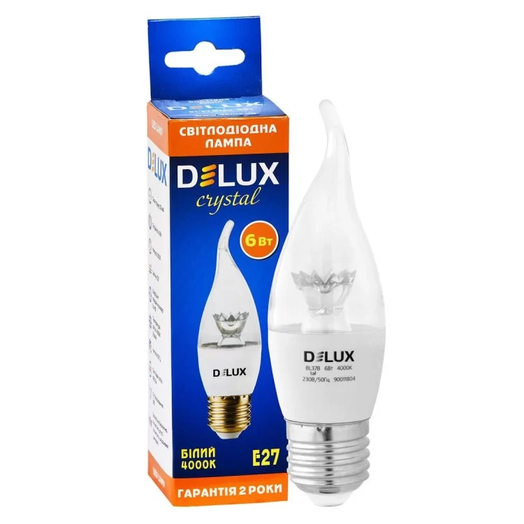 Светодиодная лампа DELUX BL37B 6Вт tail 4000K 220В E27 crystal цена 50грн - фотография 2