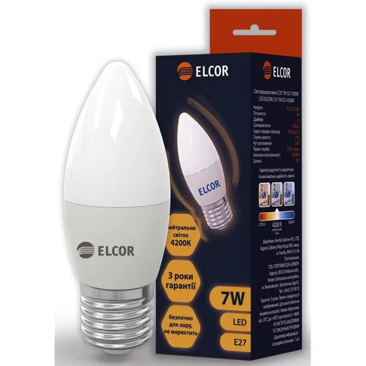 Светодиодная LED лампа ELCOR 534311 Е27 С37 7Вт 4200K 630Лм цена 38грн - фотография 2