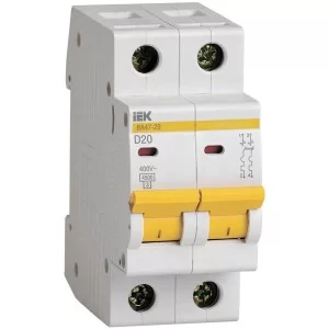 Автоматичний вимикач IEK ВА47-29 2P 20A 4,5кА «D» (MVA20-2-020-D)