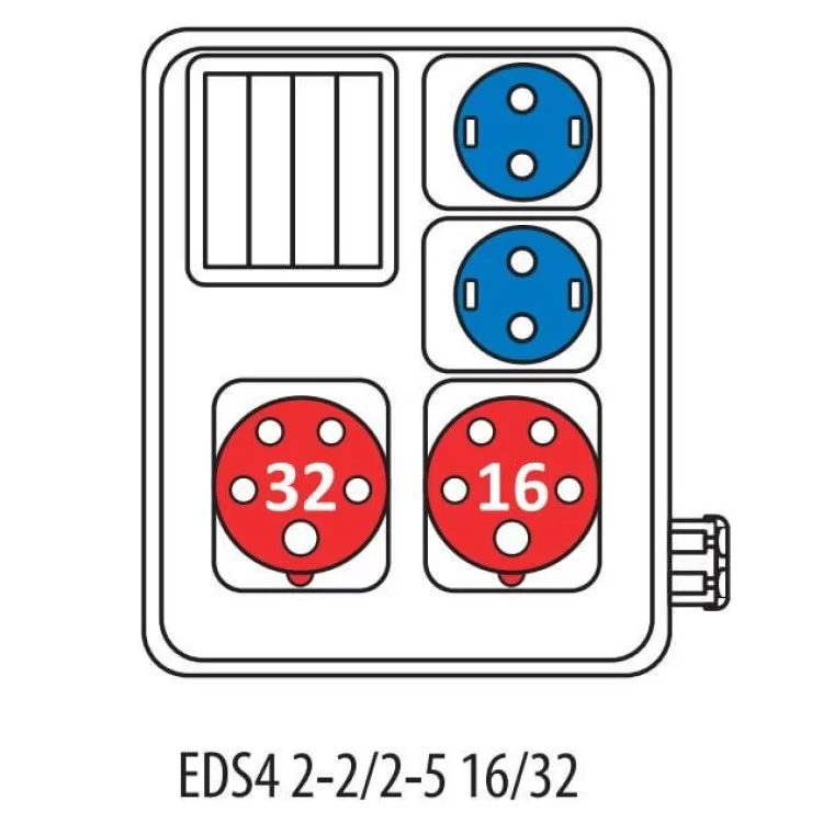 Будівельний щиток живлення ETI 004483102 з роз'ємами EDS4 2-2/2-5 16/32 (Роз'єм 16A/5P-1 32A/5P-1 Schuko-2 АВ: C16/1-1 C16/3-1) ціна 4 128грн - фотографія 2