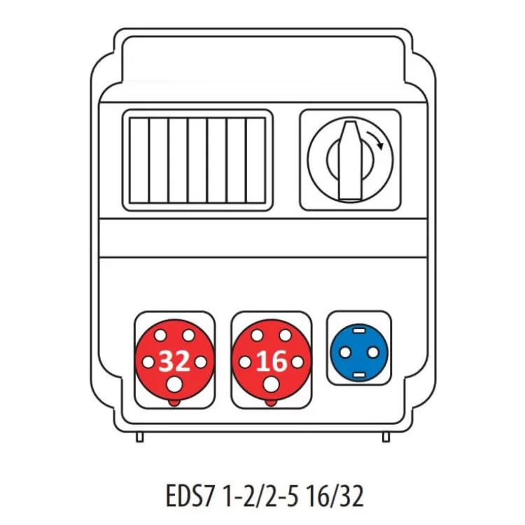 Будівельний щиток живлення ETI 004483200 з роз'ємами EDS7 1-2/2-5 16/32 (Роз'єм 16A/5P-1 32A/5P-1 Schuko-1 АВ: C16/1-1 C16/3-1 C32/3-1) характеристики - фотографія 7