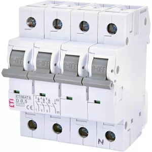 Автоматический выключатель ETI 002165501 ETIMAT 6 3p+N D 0.5А (6 kA)