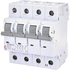 Автоматичний вимикач ETI 002165504 ETIMAT 6 3p+N D 1 А (6kA)