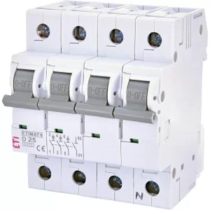 Автоматический выключатель ETI 002165518 ETIMAT 6 3p+N D 25А (6 kA)