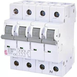 Автоматический выключатель ETI 002165521 ETIMAT 6 3p+N D 50А (6 kA)