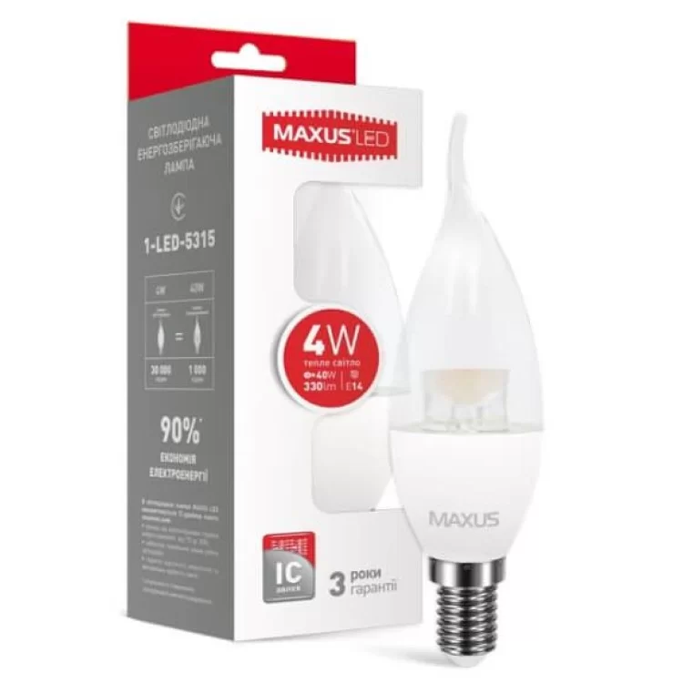 Светодиодная лампа свеча на ветру Maxus CL-T C37 4Вт 4100K 220В E14 (1-LED-5316) цена 31грн - фотография 2