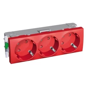 Тройная розетка Schneider Electric Altira ALB45264 с заземлением и со шторками (красная)