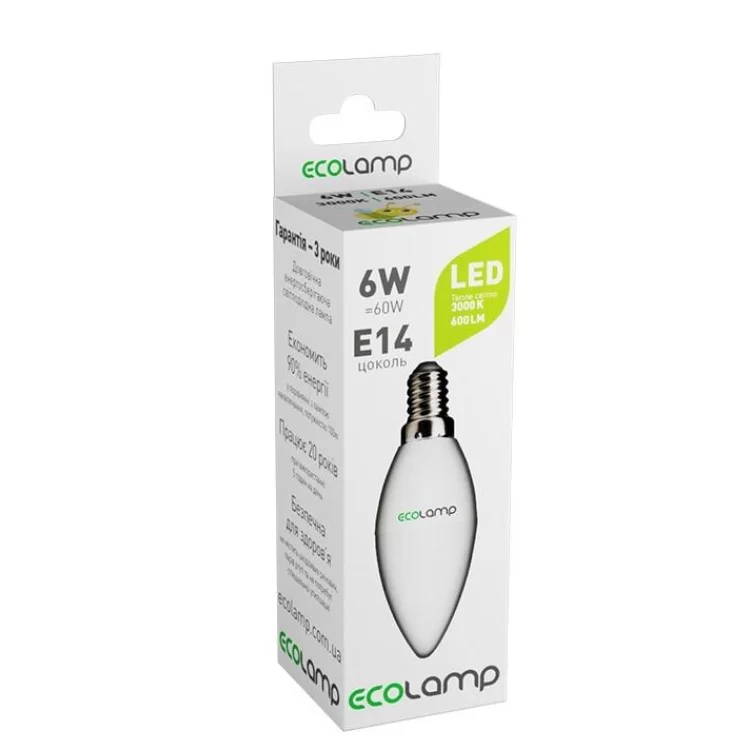 Лампочка Ecolamp C37 6Вт 3000К E14 цена 36грн - фотография 2