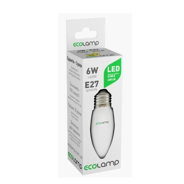 Лампа Ecolamp C37 6Вт 4100К E27 ціна 36грн - фотографія 2