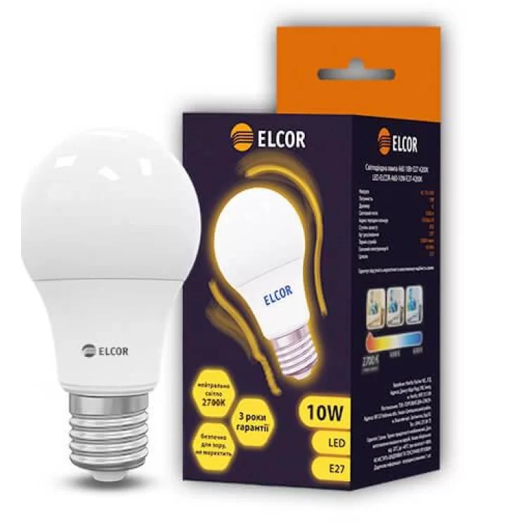 Светодиодная лампа Elcor 534320 Е27 А60 10Вт 2700К цена 40грн - фотография 2