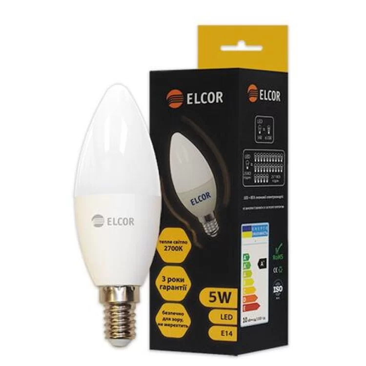 Светодиодная лампа Elcor 534330 Е14 С37 5Вт 2700К цена 34грн - фотография 2