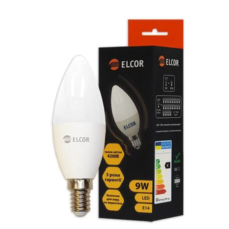 Светодиодная лампа Elcor 534317 Е14 С37 9Вт 4200К цена 58грн - фотография 2