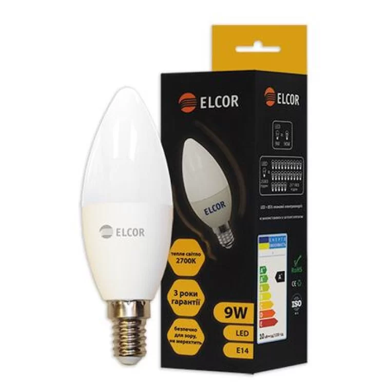 Светодиодная лампа Elcor 534318 Е14 С37 9Вт 2700К цена 39грн - фотография 2