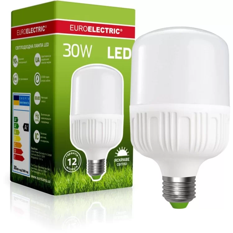 Світлодіодна лампа Euroelectric Plastic 30Вт E27 4000K ціна 209грн - фотографія 2