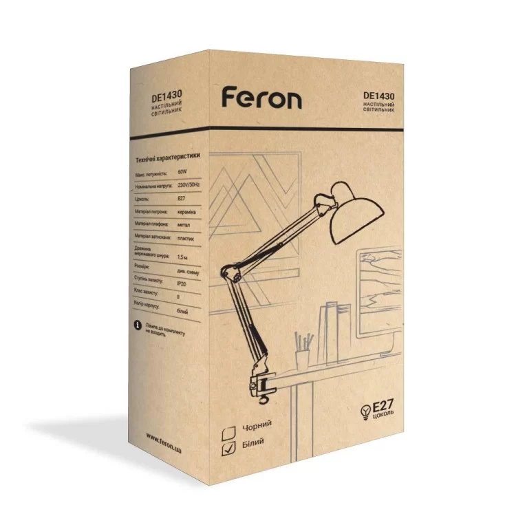 Настільний світильник Feron DE1430 на струбцині під лампу Е27 24233 - фото 10