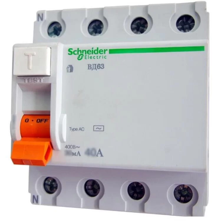 Пристрій захисного відключення Schneider Electric ВД63 4P 63A 30mА