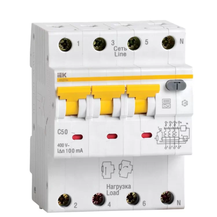 Диференціальний вимикач струму IEK АВДТ34 C50 100мА (MAD22-6-050-C-100)