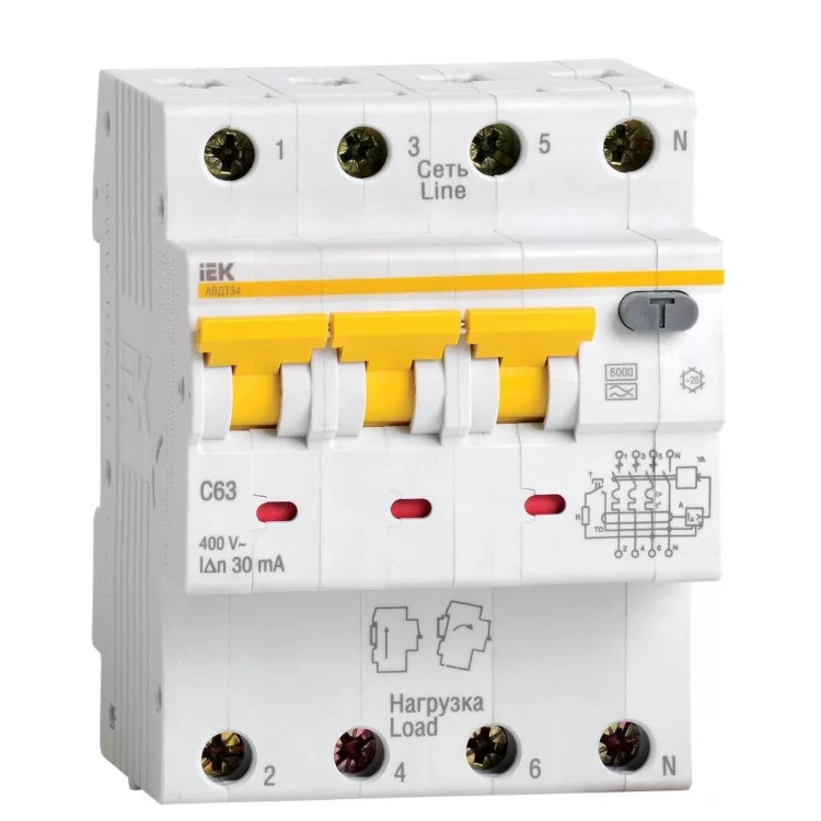 Диференціальний вимикач струму IEK АВДТ34 C63 30мА (MAD22-6-063-C-30)