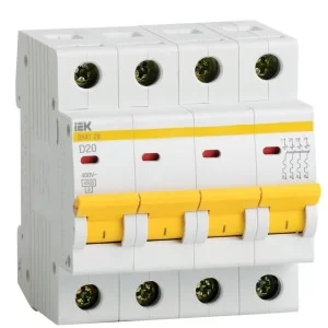Автоматичний вимикач IEK ВА47-29 4P 20A 4,5кА «D» (MVA20-4-020-D)