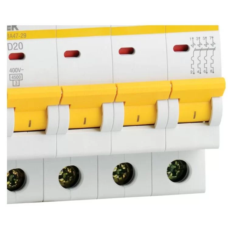 Автоматичний вимикач IEK ВА47-29 4P 20A 4,5кА «D» (MVA20-4-020-D) ціна 626грн - фотографія 2