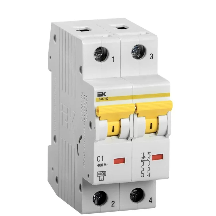 Автоматичний вимикач IEK ВА47-60 2Р 1А 6кА «С» (MVA41-2-001-C)