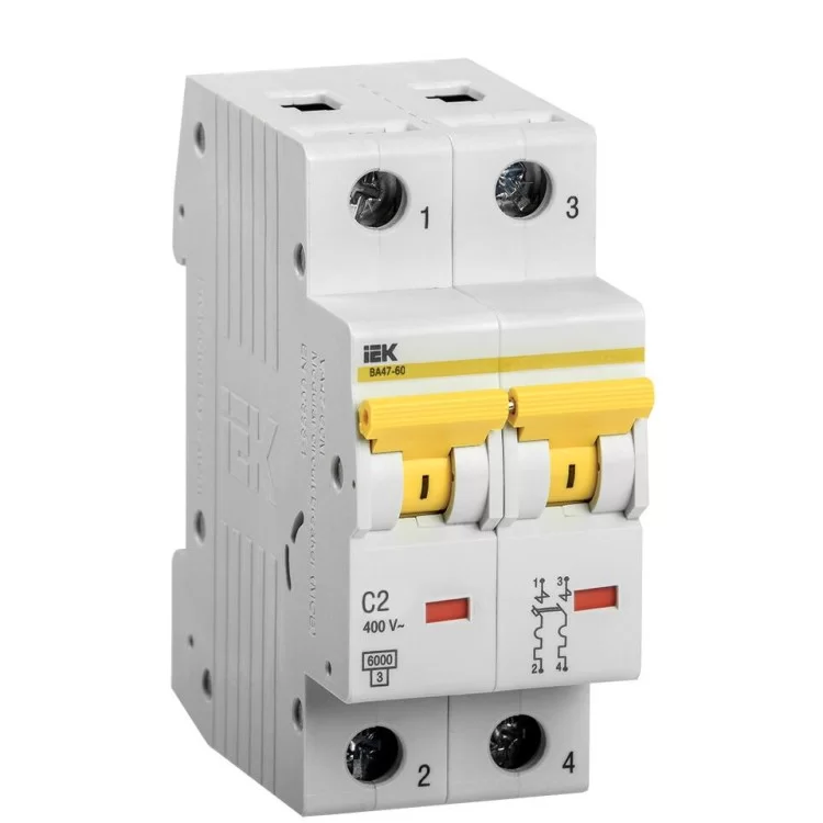 Автоматичний вимикач IEK ВА47-60 2Р 2А 6кА «С» (MVA41-2-002-C)
