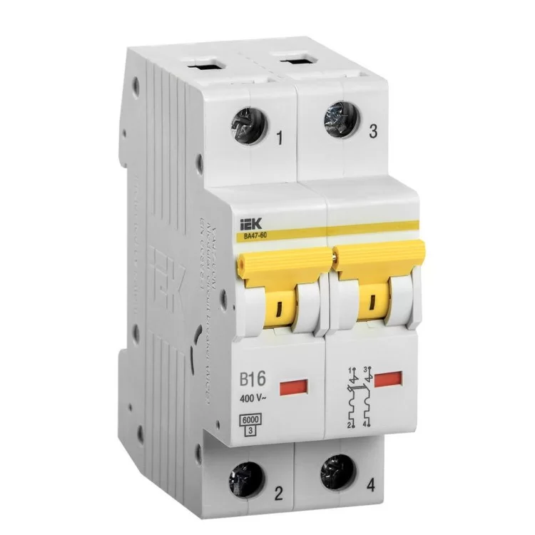 Автоматичний вимикач IEK ВА47-60 2Р 16А 6кА «B» (MVA41-2-016-B)